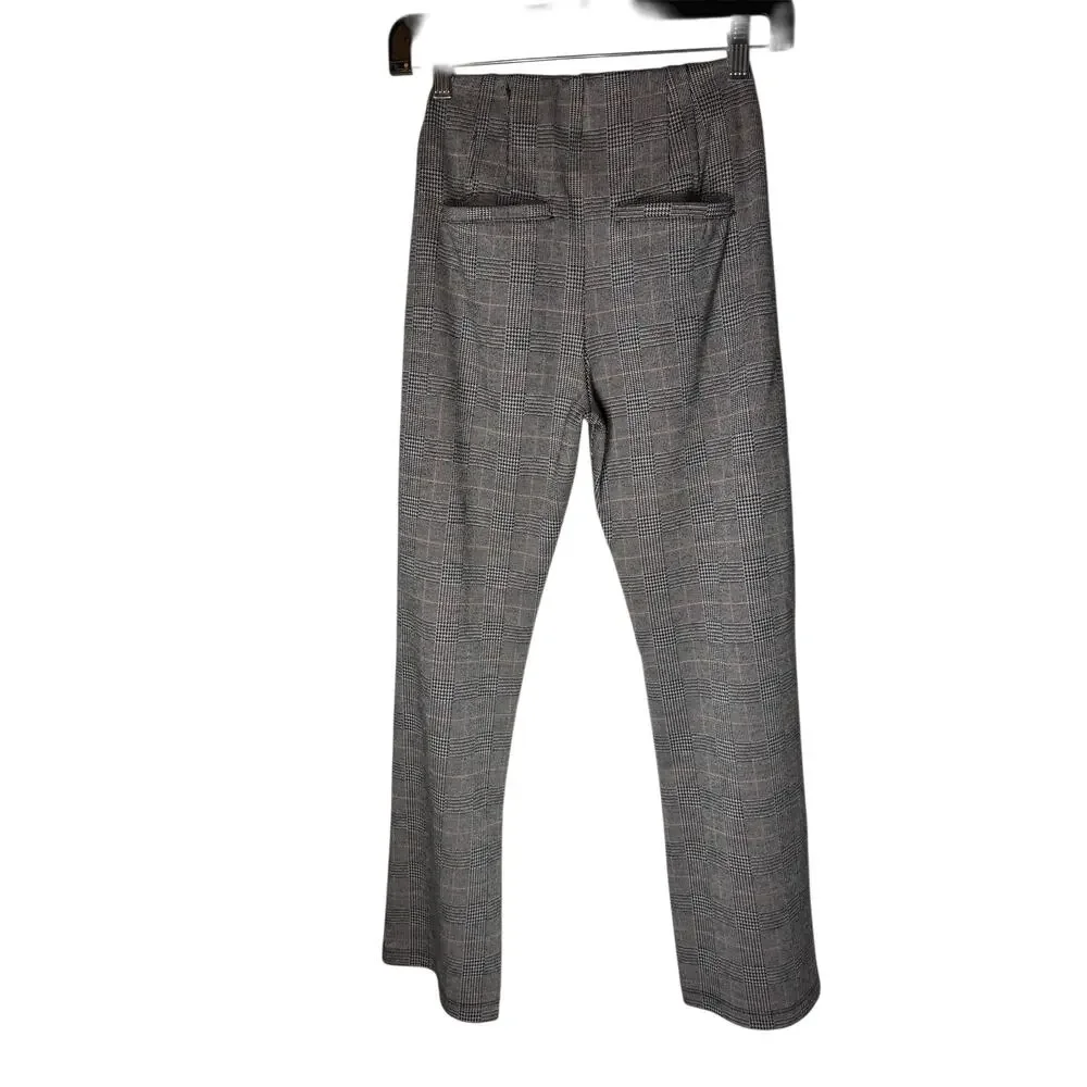 Free People Plaid Pull On Pants Womens 0 Stretch Career Straight Leg